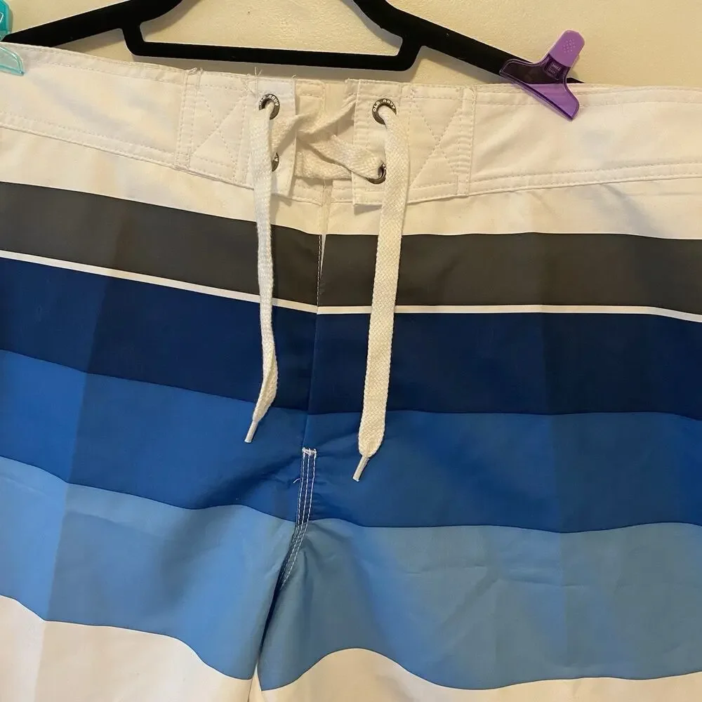 New Old Navy Men’s Swim Trunks XL White Blue Striped Beach Nautical Y2K 2007